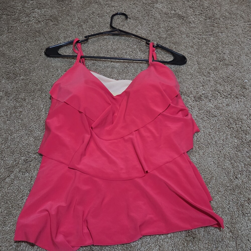 Aqua Green Tankini Top Womens XL Pink Tiered Ruffle Swimwear Style 868050
